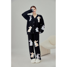 秋冬日系软绵绵可爱小兔子亲子女士开衫保暖家居服睡衣套装