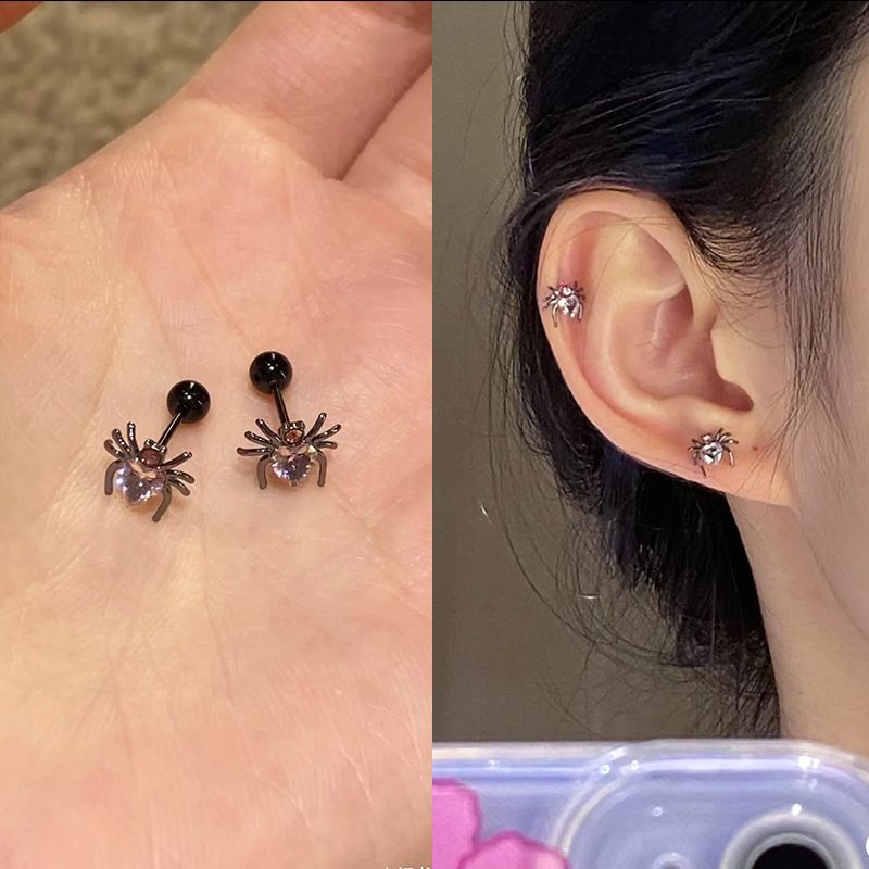 1 Pair Ig Style Cool Style Heart Shape Spider Plating Inlay Alloy Rhinestones Ear Studs display picture 1