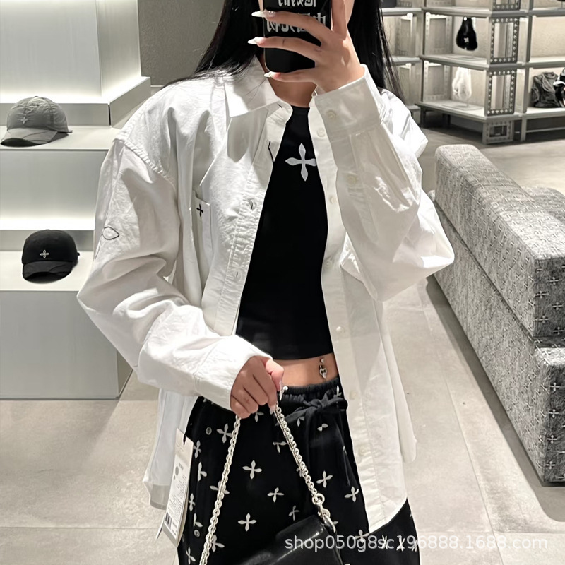 Smfr Designer Classic Oversized Shirt Embroidered Pure Cotton Washed Loose Workwear Casual Top 25 Spring New Style