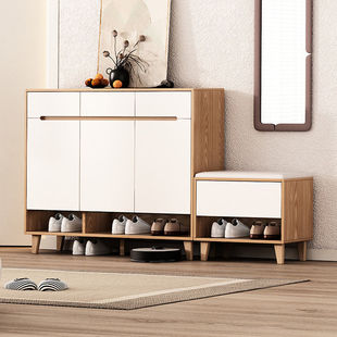 Solid Wood Shoe Cabinet with Integrated Bench for Home Entrance, Large Capacity, Thickened Storage, Entryway Cabinet, Wall-Mounted Storage Cabinet