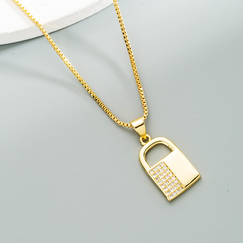 Korean geometric copper micro-inlaid half of pendant zircon necklace