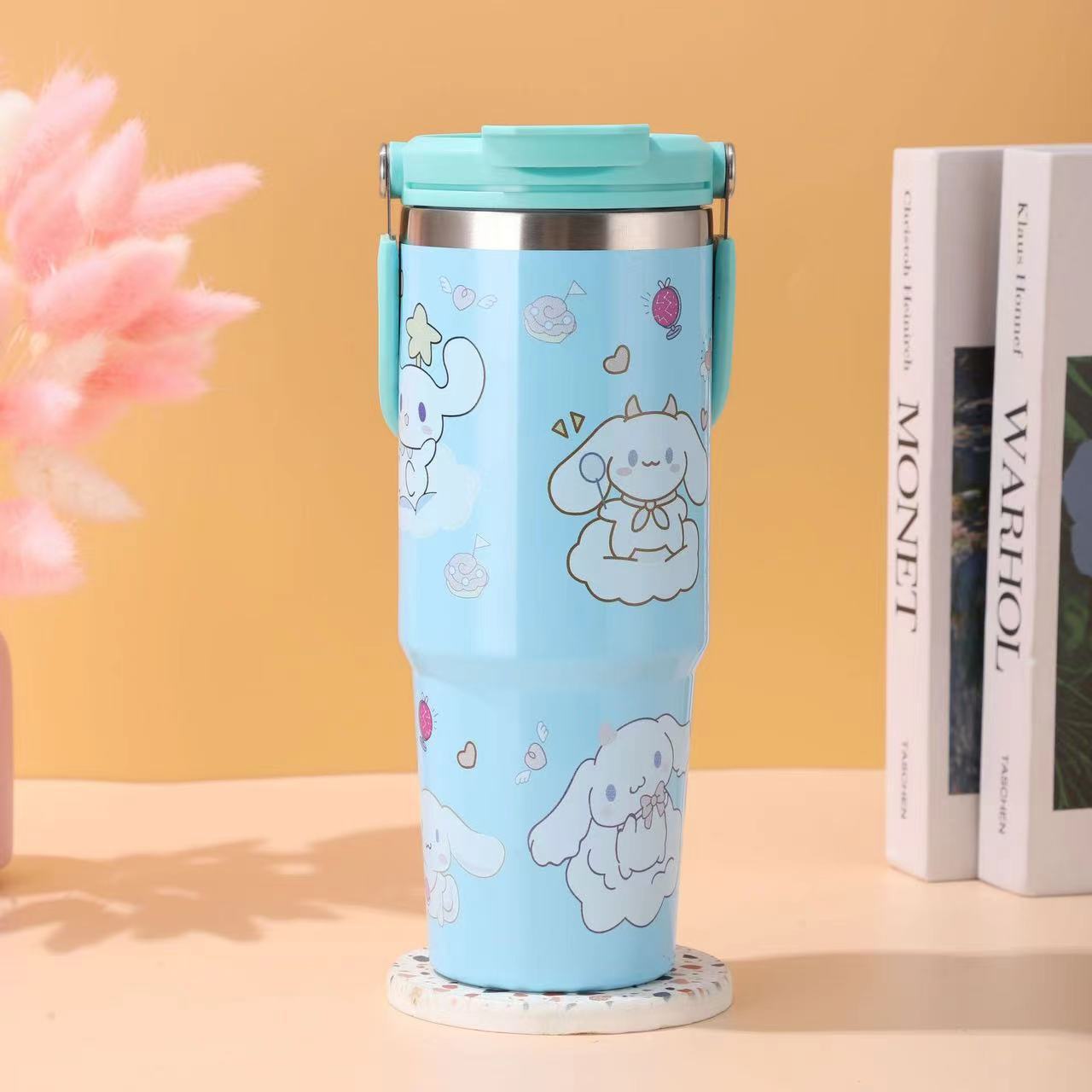 Cross-border 30oz doble boca doble bebida taza de mano patrón de dibujos animados de alto valor 304 taza de acero inoxidable portátil