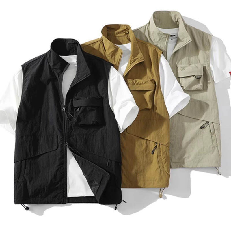 New Japanese-Style Quick-Dry Stand Collar Workwear Sun Protection Vest for Men, Summer Sleeveless Outerwear with a High-End Feel, Sporty and Breathable Vest