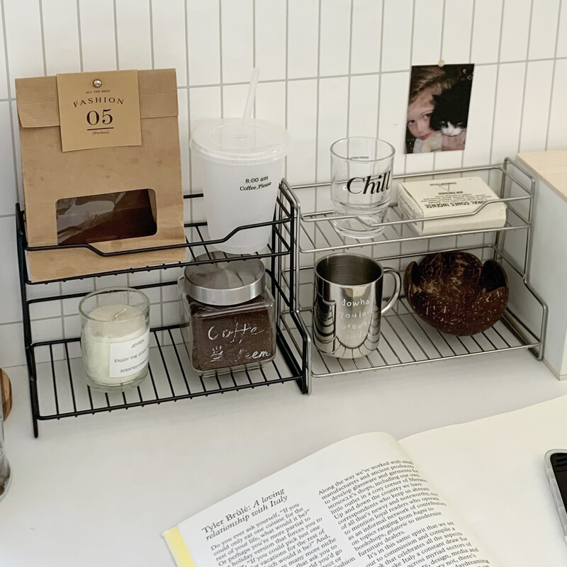 Casual Ins Style Stainless Steel Desktop Storage Rack Kitchen Seasoning Multi-Layer Storage Rack Countertop Skin Care Product Storage Rack