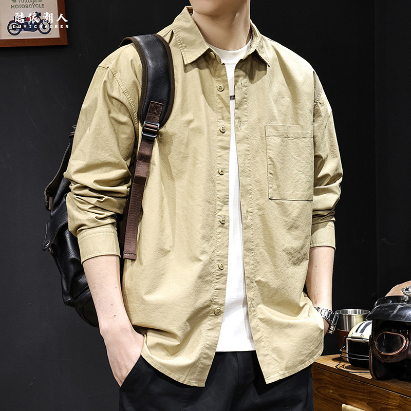 Pure Cotton Retro Shirt for Men, Long-Sleeved, Spring 2026 New Style, Casual Clothing, Trendy, Versatile, High-End, Large Size, Spring and Autumn