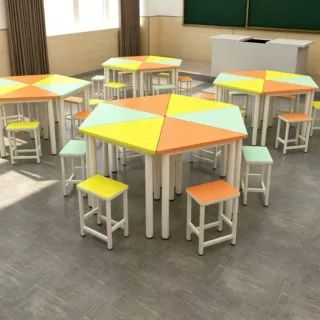 学校六边形课桌椅 科学实验室探究桌 中小学生创客彩色拼接桌椅