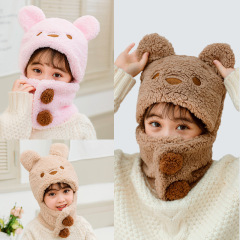 新しい子供のマフラー秋冬かわいい男女の赤ちゃんの首の帽子は熊の耳の毛のマフラーの2つのセットをかばっています。