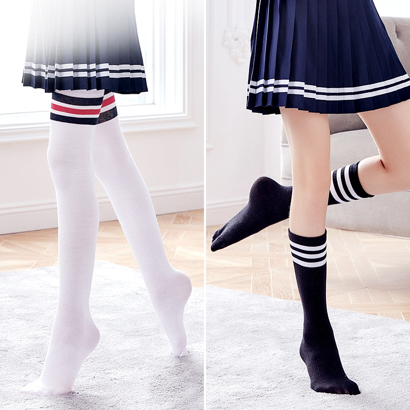 Calcetines para niños tres barras calcetines de estudiante a rayas sobre la rodilla calcetines de baile de longitud media calcetines deportivos para niñas transpirables de verano