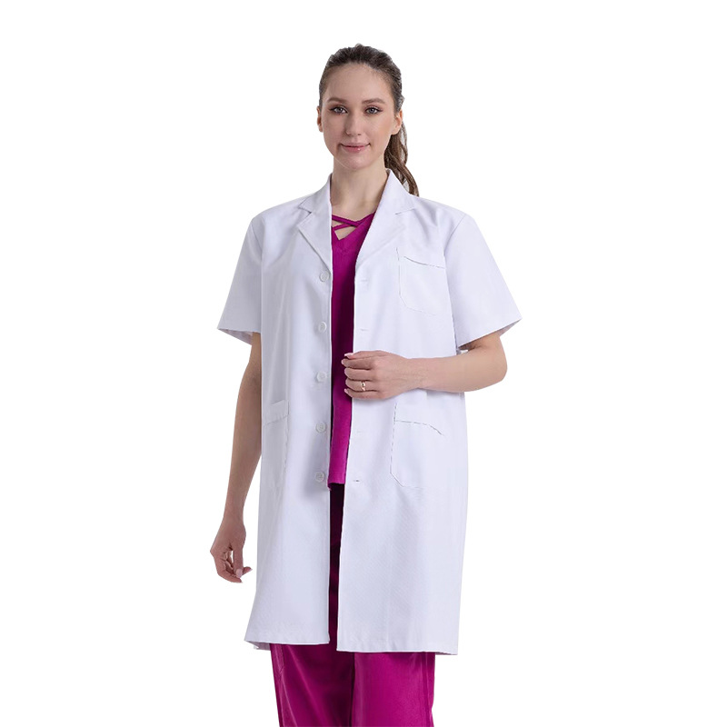 Fábrica nuevo vestido blanco de verano hombres y mujeres de manga corta vestido blanco de cuatro lados elástico antiestático tela ropa de trabajo del médico