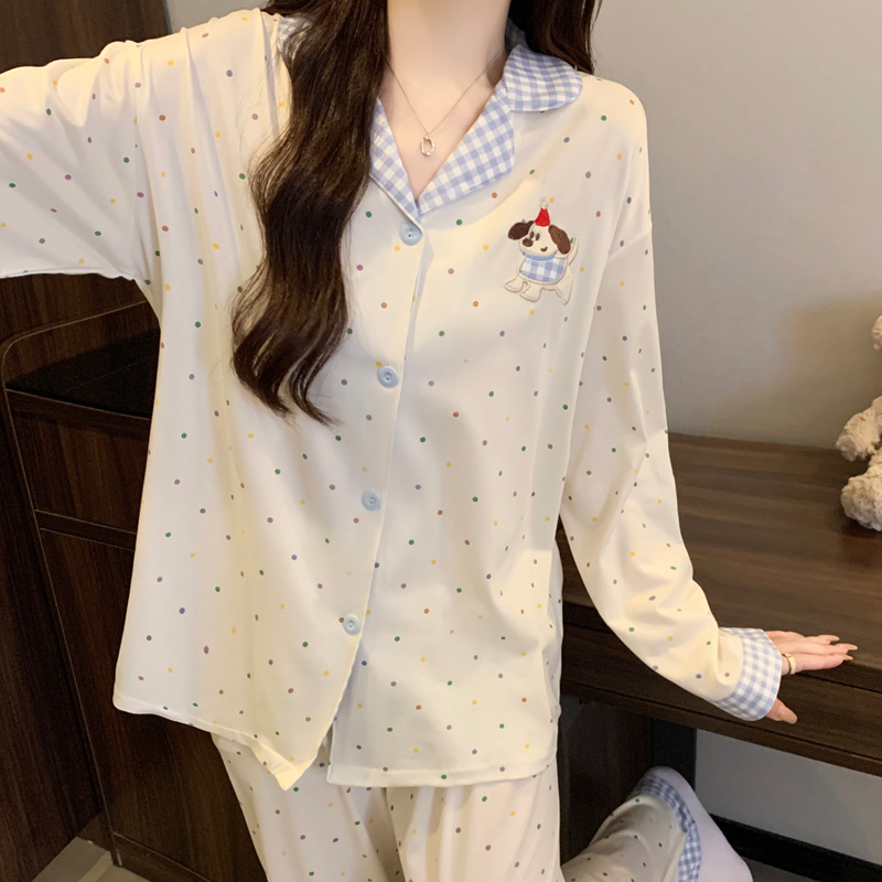 Al por mayor transfronterizo nuevo primavera y otoño pantalones de manga larga pijamas cardigans con ropa casualizada de algodón de dibujos animados