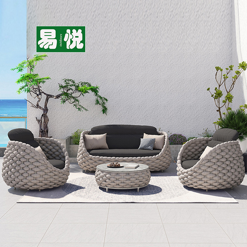 Casual tela de caña impermeable sofá al aire libre anti-solar patio villa balcón silla de caña mesa de té combinación de muebles de jardín al aire libre