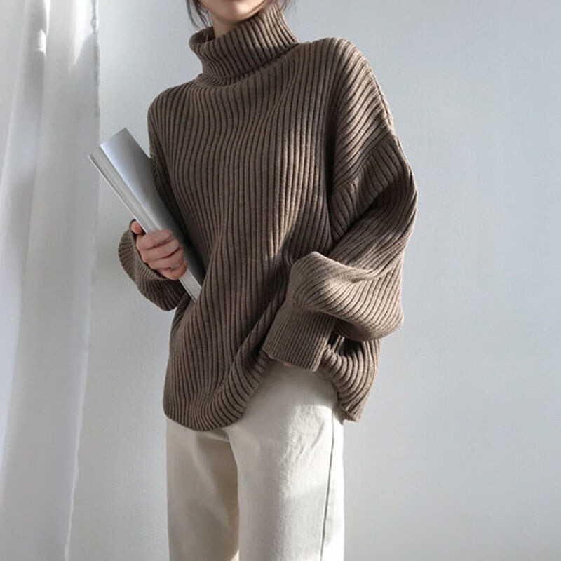 Lazy Style Turtleneck Knitwear for Women in Autumn and Winter New Korean Style Retro Loose Slimming Look Pullover Long-Sleeved Knitwear Top Lazy Style Turtleneck Knitwear for Women in Autumn and Winter New Korean Style Retro Loose Slimming Look Pullover Long-Sleeved Knitwear Top