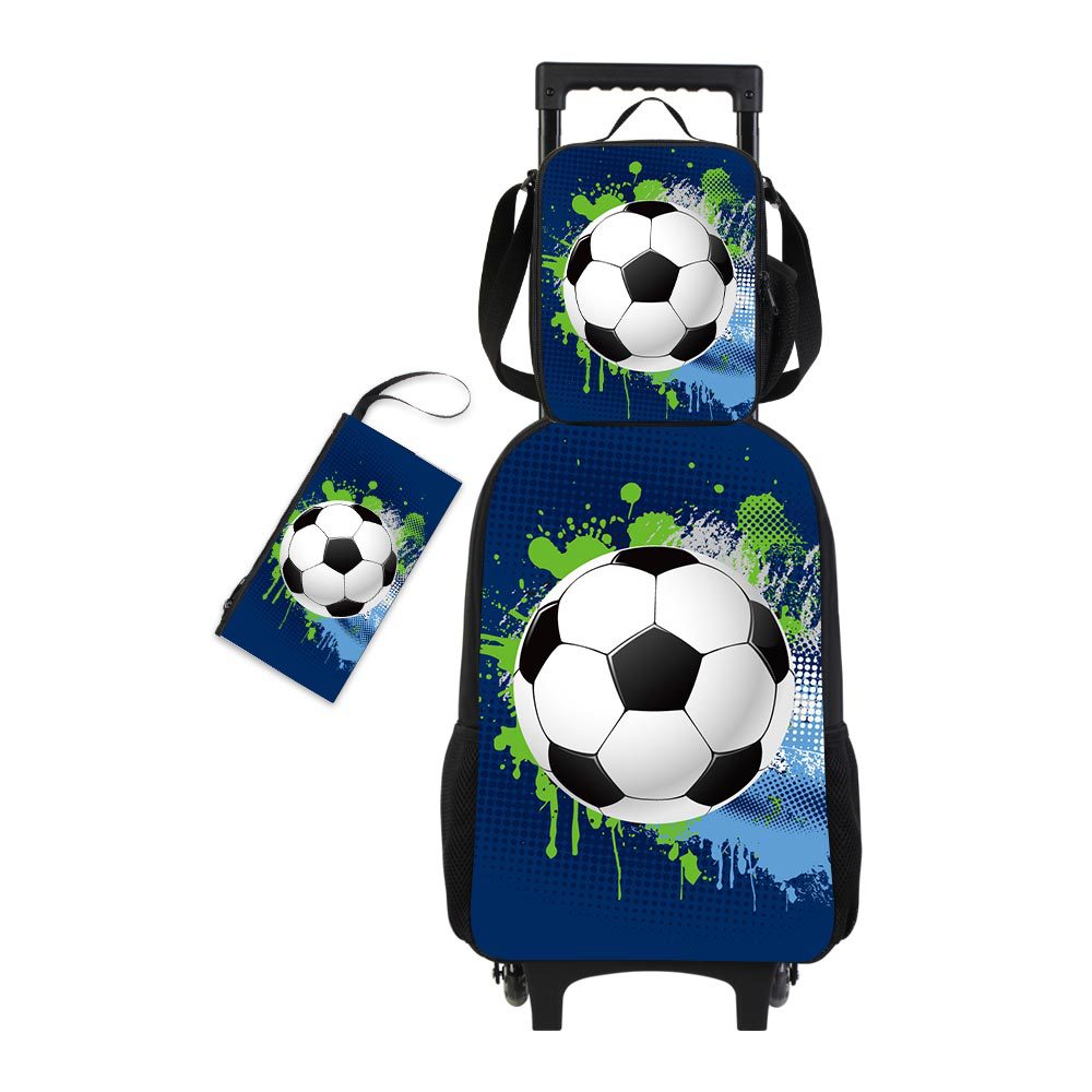 풋볼 프린트 블루 트롤리 백팩 3종 세트