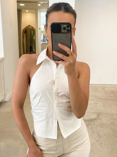  Summer Cross-Border New Arrival: Women's Sexy White Cotton Halter-Neck Backless Sleeveless Inner Vest