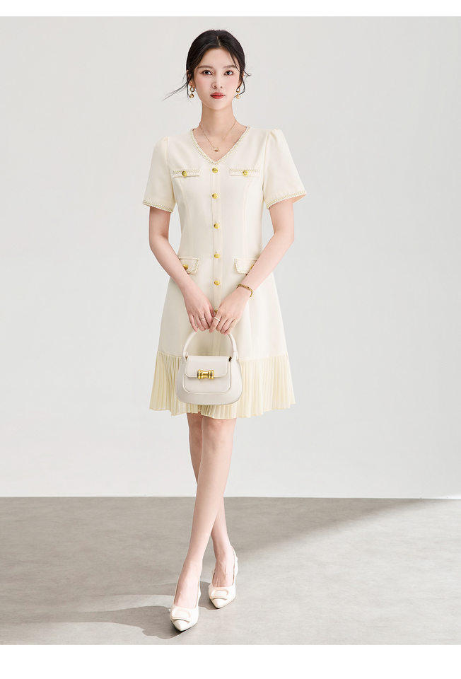 Đầm nữ cổ tròn tay ngắn thắt eo phong cách Chanel — màu đen chi tiết 14