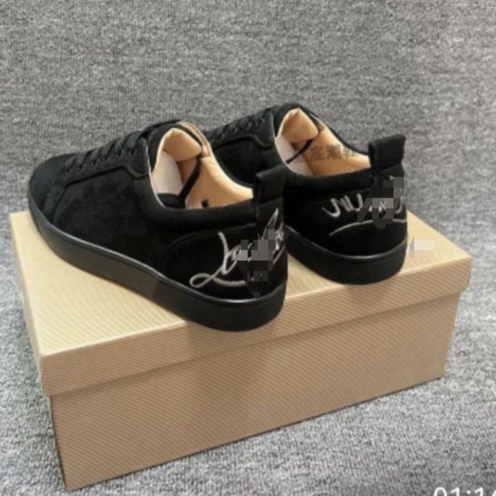 新しい 2025cl 電気刺繍紳士靴赤底靴黒刺繍ロートップレースアップカジュアルシューズ女性の靴カップルスポーツ|undefined