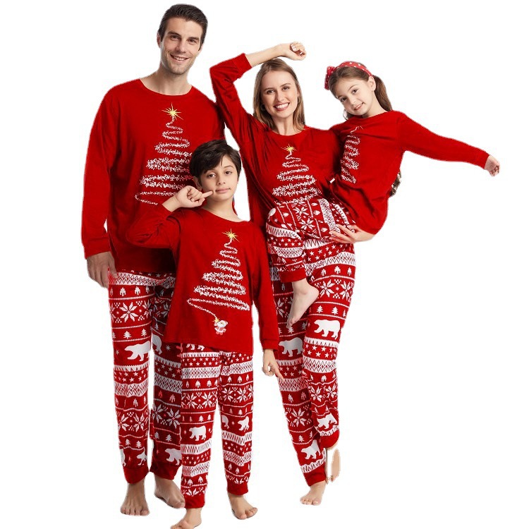 Moda Árbol De Navidad Papá Noel Algodón Conjuntos De Pantalones Trajes A Juego Para La Familia display picture 1