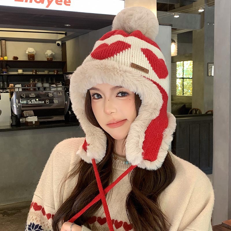 韩版加绒加厚帽子女冬针织毛线雷锋帽户外保暖百搭显脸小防寒护耳|undefined
