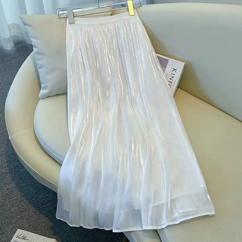 High-End, Cost-Effective Flowing Gauze Skirt with a Summer Luster and Pearlescent Mesh Design, A-Line Large Hem Skirt High-End, Cost-Effective Flowing Gauze Skirt with a Summer Luster and Pearlescent Mesh Design, A-Line Large Hem Skirt