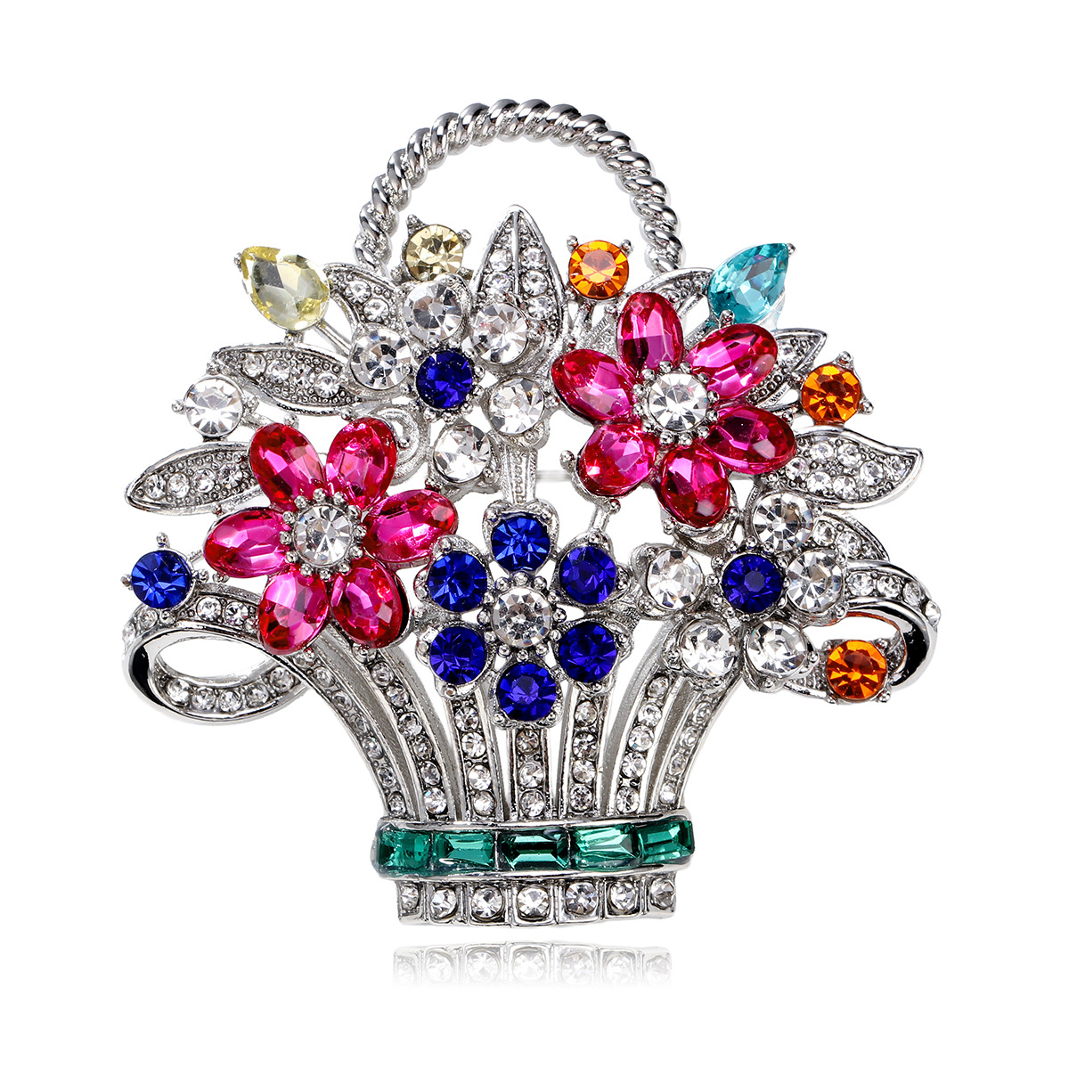 New Personalized Flower Basket Flower Brooch for Women, Rhinestone Flower Brooch, Bouquet, High-End Inlaid Corsage