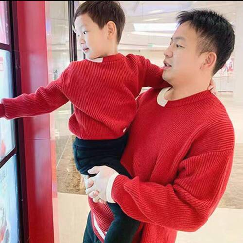  New Autumn/Winter Parent-Child Outfit Mother and Daughter Mother and Son Children's Dress Boy's Round Neck Knitted Sweater