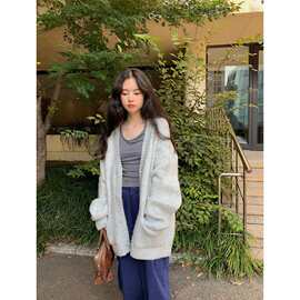 现 2026春季新款韩国东大门baby酱慵懒软糯落肩毛茸茸毛衣外套