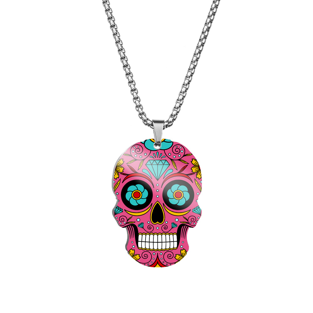 Funny Skull Titanium Steel Printing Halloween Unisex Pendant Necklace display picture 5