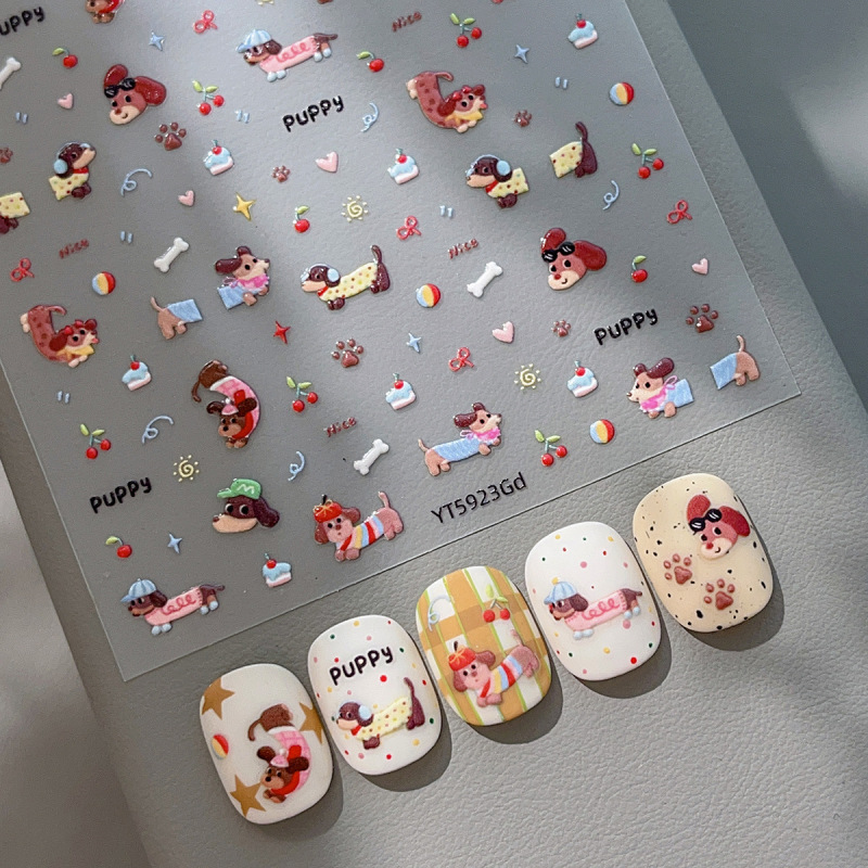 漫画ラブリボンネイルアートステッカーかわいいダックスフントミニケーキチェリー DIY ゼリーネイルステッカー|undefined