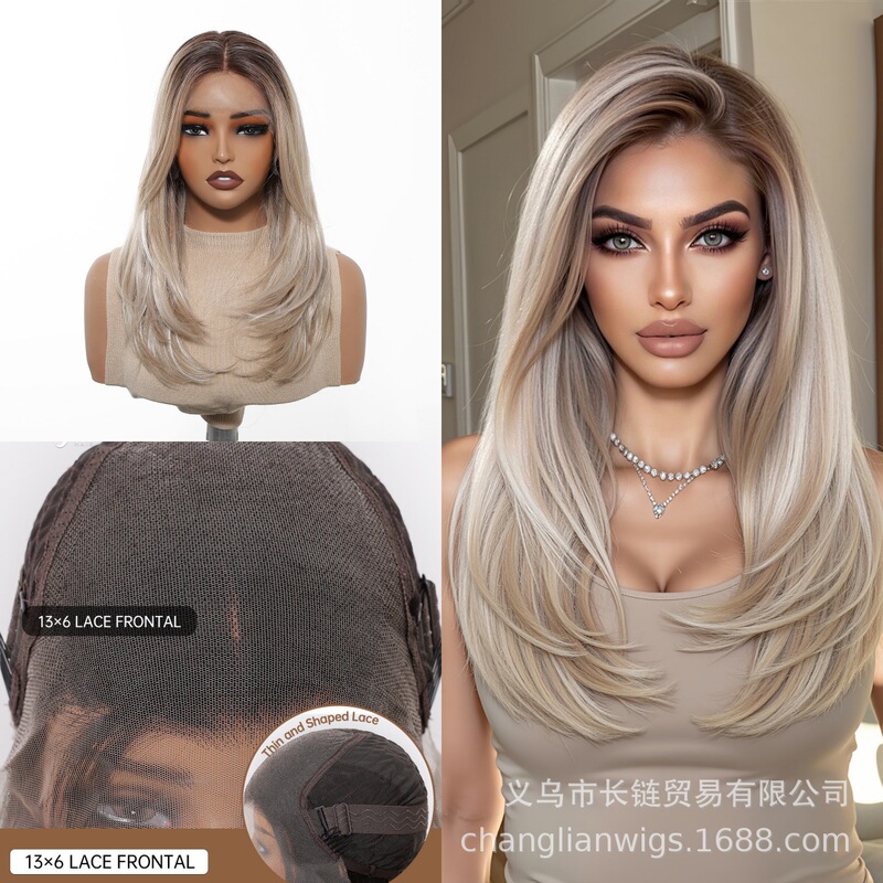 13*6 Lace Wig with Sideburns, Lace Gold Without Bangs, Medium-Length Curly Hair for Women, Free Parting, Hand-Woven Breathable Wigs 13*6 Lace Wig with Sideburns, Lace Gold Without Bangs, Medium-Length Curly Hair for Women, Free Parting, Hand-Woven Breathable Wigs