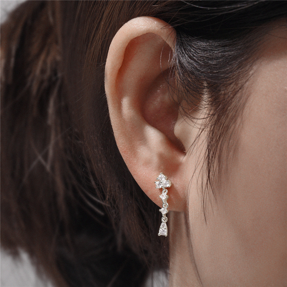 1 Pair 925 Sterling Silver Zircon Geometric Drop Earrings display picture 2