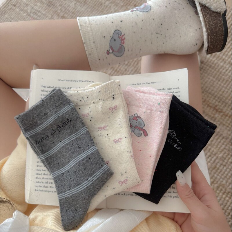 Yomi+ Seamless Dotted Yarn Pink Elephant Mid-Calf Socks Korean Style Cartoon Ins Mid-Calf Socks Cute Socks College Style Yomi+ Seamless Dotted Yarn Pink Elephant Mid-Calf Socks Korean Style Cartoon Ins Mid-Calf Socks Cute Socks College Style