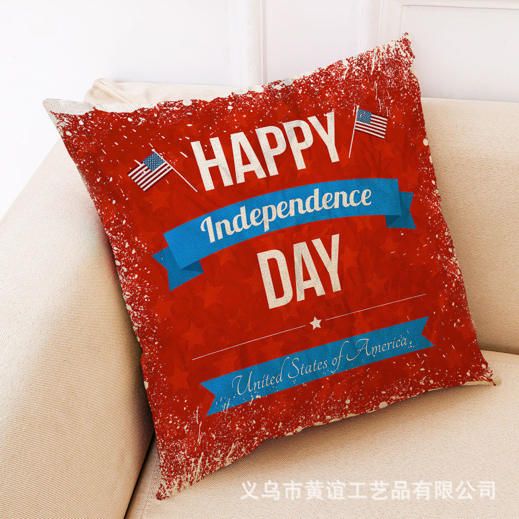 亚马逊 eBay 新款美国独立日棉麻抱枕套 汽车抱枕 办公室午睡抱枕