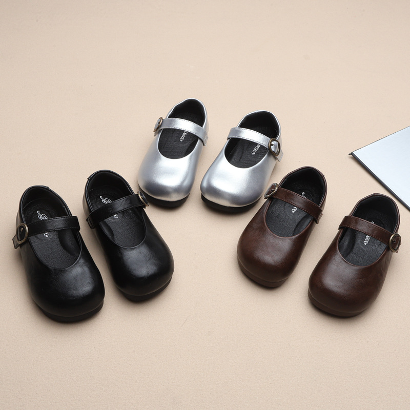 Girls' Leather Shoes 2025 Autumn New Retro British Style Shallow Mouth Square Mouth Shoes for Girls Fashionable and Easiest for Match Casual Shoes