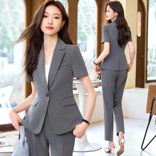 Navy Blue Short-Sleeved Suit Jacket for Women 2025 Summer Thin Manager Formal Workwear Professional Suit Suit
