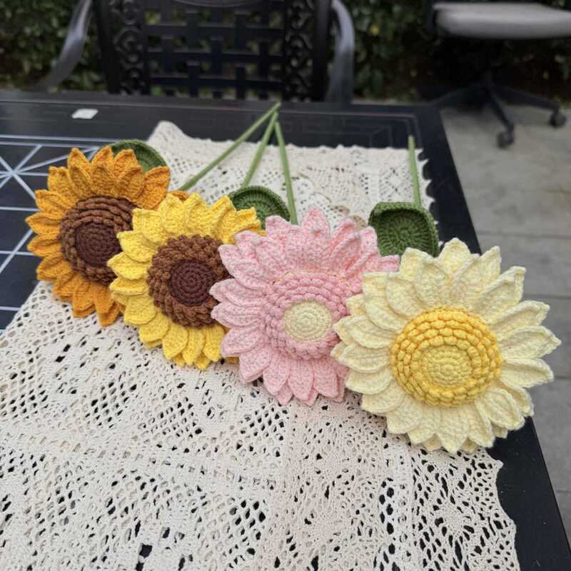 Double-Layer Sunflower Hand-Knitted Crochet Artificial Flower Gift Finished Handmade Stall Floral Ornaments Decoration Double-Layer Sunflower Hand-Knitted Crochet Artificial Flower Gift Finished Handmade Stall Floral Ornaments Decoration