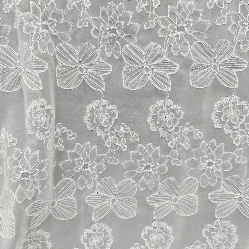 Transparent white shiffon lace wedding dress, cloth, flowered, with embroidery