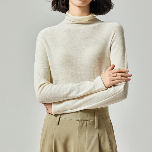 Layered High-Neck Long-Sleeve Solid Color Knit Top Series Slim Fit Women's Commuting Sweater