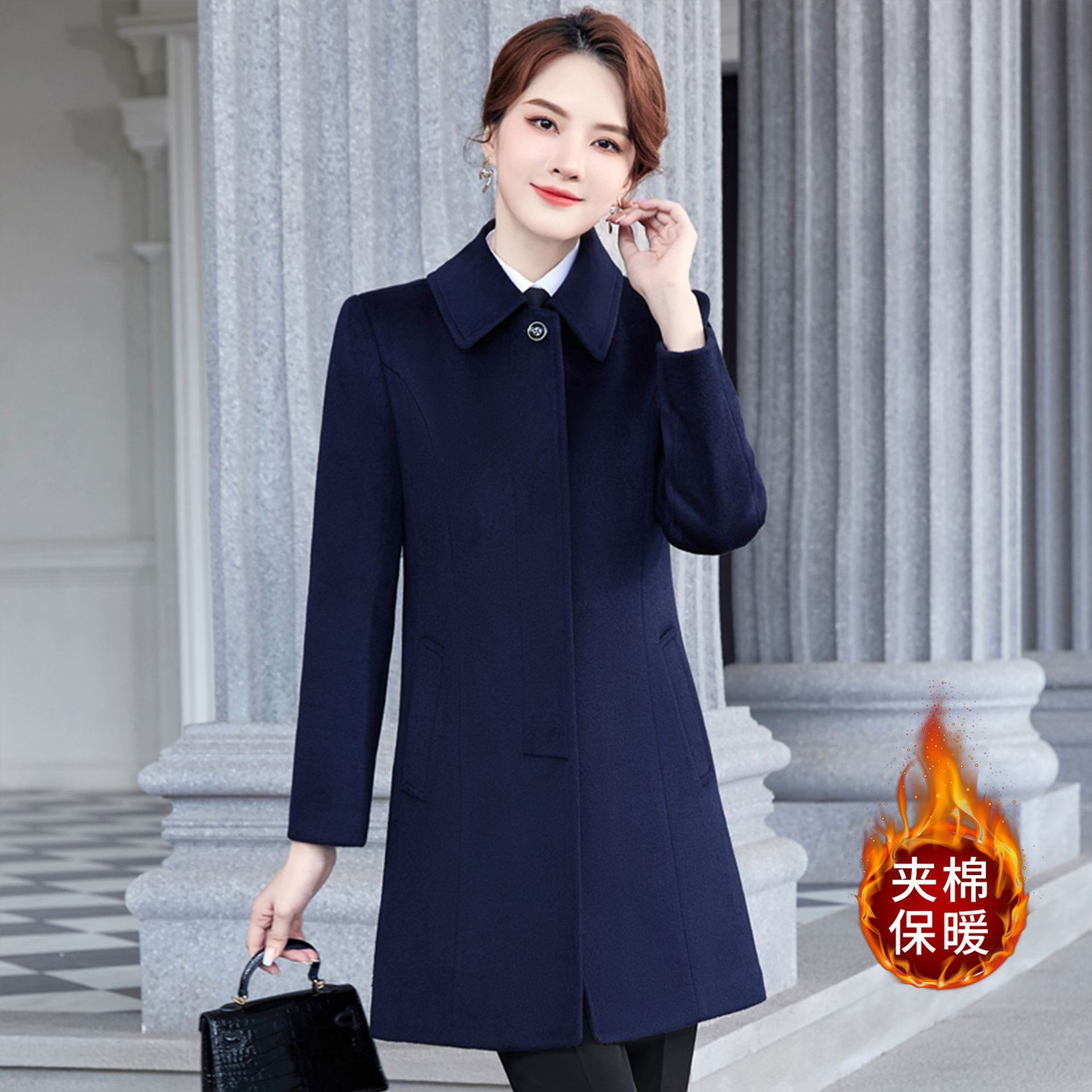 여성용 다크 플래킷 코트 네이비 블루