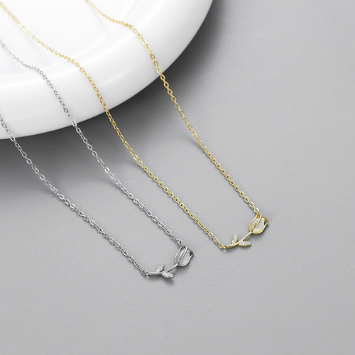 Under the Banyan Tree S925 sterling silver tulip necklace women's light luxury temperament high-end cat's eye celebrity accessories clavicle chain