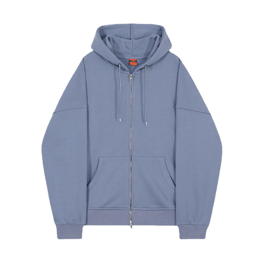 Moletom masculino casual com capuz e zíper - Jaqueta de algodão macio para outono e inverno - Caimento solto e streetwear com bolsos (preto, cinza, azul)_voghion.com