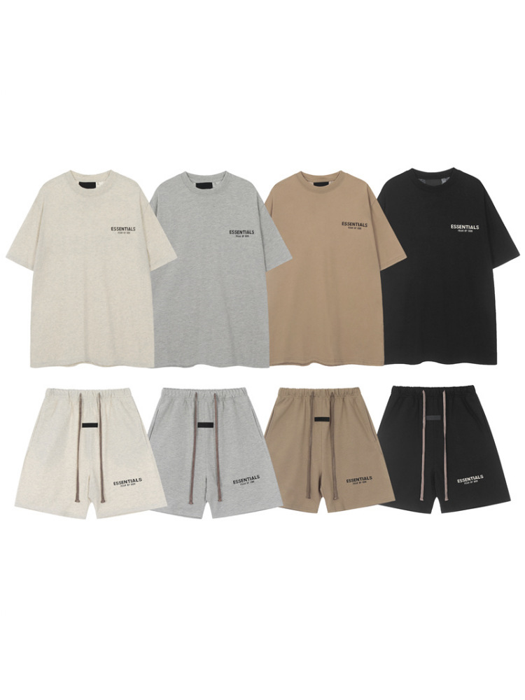 FOG ESSENTIALS multilíneas estereoscópicas letras de silicona camiseta de manga corta callejera casual pantalones cortos deportivos
