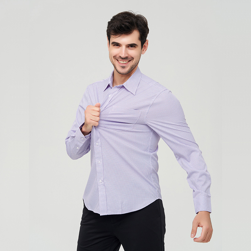 Camisa de Hombre de Estilo Americano, Clásica, Madura, Elástica, de Manga Larga, Estampada, Informal de Negocios, para Otoño