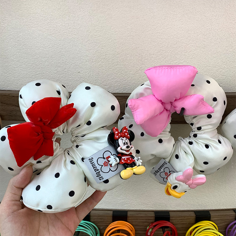 Mickey intestino grueso lazo para el cabello lindo para niños 2025 nuevo estilo lunares flor banda de goma accesorios para el cabello de dibujos animados cuerda para la cabeza atar el cabello