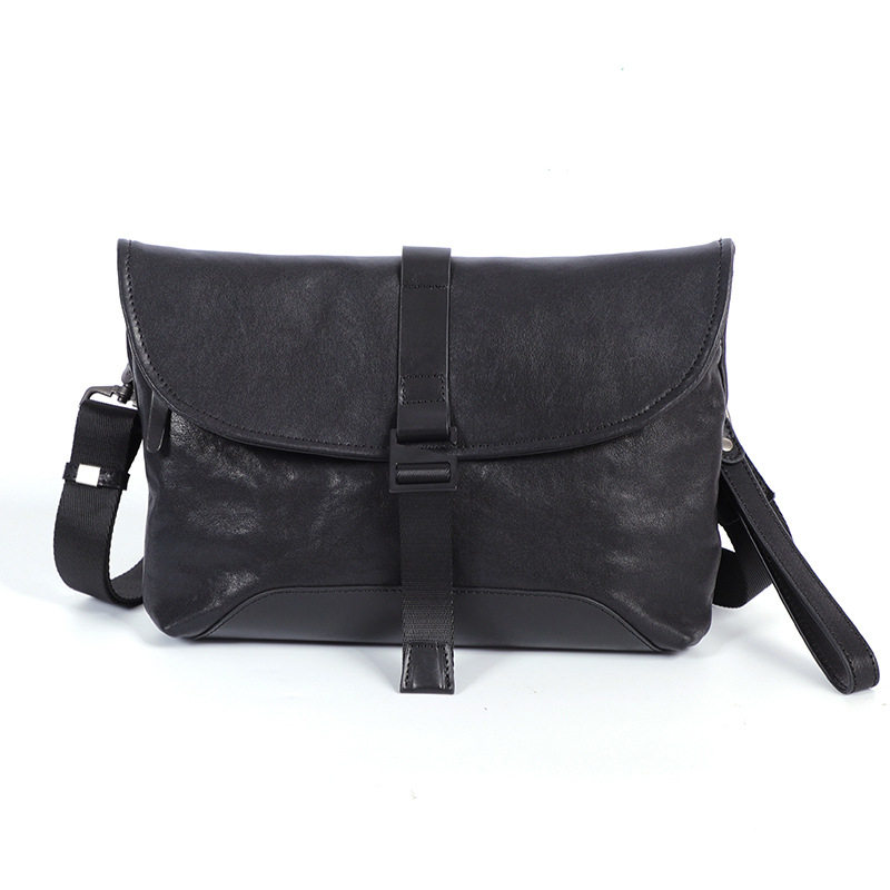 Túi đeo chéo nam da bò thật kiểu dáng nhỏ gọn, túi cầm tay thời trang 29×11×17 cm — màu đen