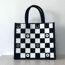 手提便当盒包包棋盘格手提女包 节日礼品袋逛街大容量单肩手提袋
