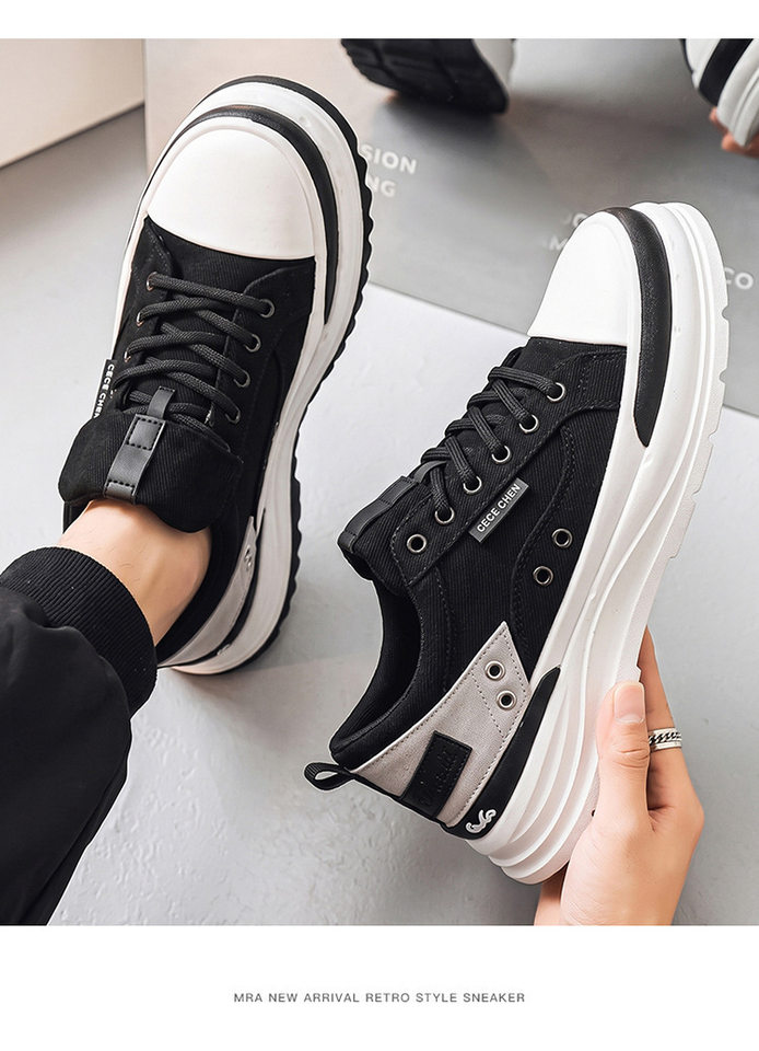 Giày vải nam cổ thấp phong cách retro, đế mềm tăng chiều cao, dây buộc — YH398 màu kaki, YH398 màu đen chi tiết 10