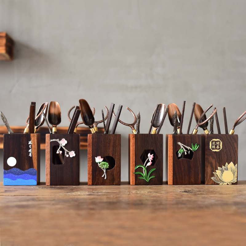 Juego de seis piezas de ébano seis caballeros 6 caballeros juego de té de Kung Fu partes ceremonia del té colección completa cuchillo de té de cobre clip de té juego de té