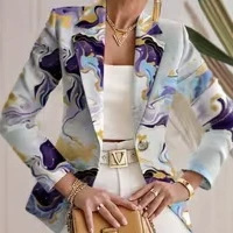 Foreign Trade Cross-Border 2026 Spring Ebay Amazon European and American Women's Fashion Printed Slim-Fit Blazer