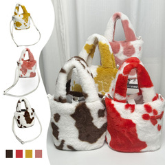 2023年冬季新款日系拼色毛絨單肩包時尚休閒洋氣流行質感托特包潮