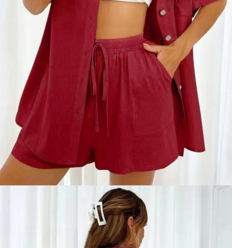 Casual Women's Shorts Set Two Piece Solid Colour Summer Outfit_voghion.com